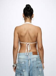 SUMWON WOMEN 垂坠式围脖吊带背心露背夏季派对晚会简约风格春季时尚无袖衬衫 - 白色 - 查看 2