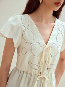 MOTF STUDIO 亚麻结饰荷叶边上衣 - 杏色 - 查看 3