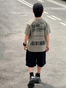 SHEIN 1 件青少年男孩圆领短袖 T 恤，带标语图案；春季服装；青少年男孩服装；儿童夹克，春季开学 - 綠色 - 查看 5