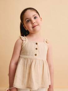 Ontre Young Girl Loose Casual Solid Color Cap Sleeve Tank Top, Summer - Apricot - View 5