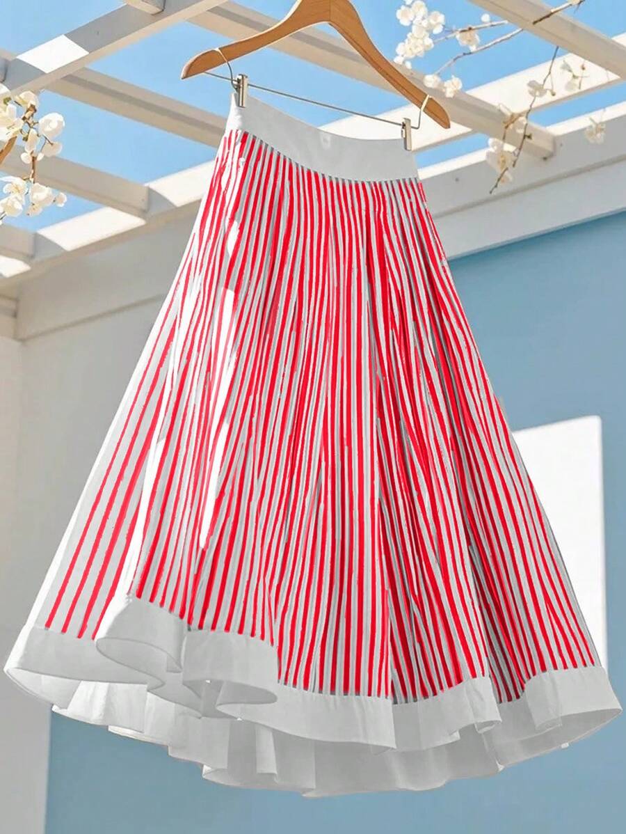 Franclia High Waist Versatile A-Line Skirt, Work & Travel - Red - View 1