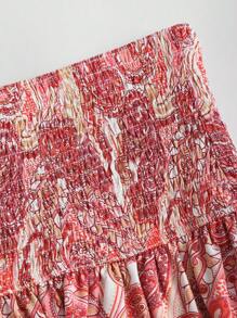 Sweetra 春夏款休闲腰果花图案荷叶边多层短裙 - 粉色 - 查看 3