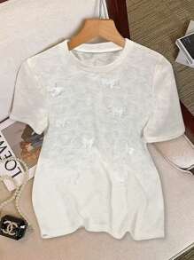 Chiquease Women's Handmade Butterfly Embellished Heavyweight Summer T-Shirt