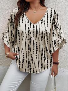 SHEIN LUNE Women Plus Size Floral Print Ruffle Trim Ruffle Sleeve Blouse, Suitable For Summer Everyday Wear - Multicolor - View 1