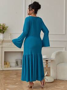 Modelyn Abito donna in jacquard lavorato a maglia, collo tondo, maniche a svasare, orlo con inserto, tinta unita