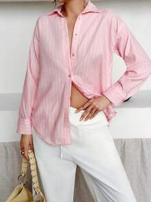 Camisa de manga larga con hombros caídos y diseño de rayas, para un uso casual y en el trabajo