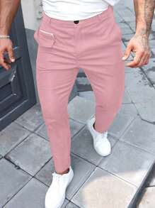 Manfinity Homme Men's Pocket Skinny Casual Dress Pants, Versatile - Pink - View 3