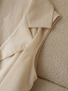 Franclia Vestido midi ajustado de manga corta con decoración de cinturón cruzado en la cintura y botón de estrella de mar metálico, casual de negocios, color albaricoque, primavera/verano - Albaricoque - Ver 4