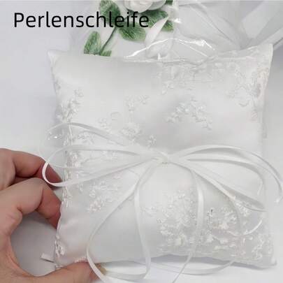 SHEIN 1Pc 15Cm*15Cm/20Cm*20Cm Gối vuông ren trắng đựng nhẫn, Gối đựng nhẫn cưới ngọc trai nơ, Giá đỡ nhẫn cho tiệc cưới, Quà tặng cưới