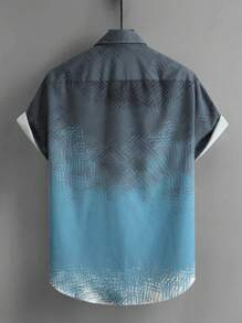 Manfinity Homme Men's Ombre Color Front Button Digital Print Short Sleeve Shirt
