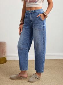 EMERY ROSE Women's Loose Fit Denim Jeans, Fashionable For Summer - Blue - View 4