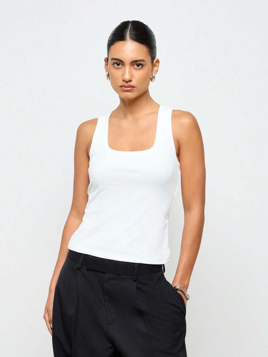 AiiRZ Square Neck Ribbed Racer Back Tank Top