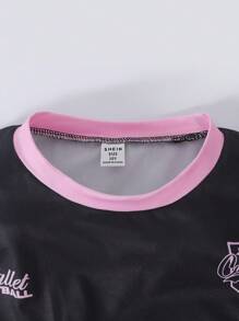 Set de 2 piezas para niñas preadolescentes: Blusa informal con lazo y estampado de letras + pantalones cortos de ciclismo, adecuado para salidas, uso diario casual, escuela, deportes - Multicolor - Ver 6