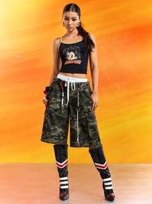 Astro Boy X SHEIN Women's Cartoon Pattern Fitted Cropped Camisole Top For Summer - Black - View 6