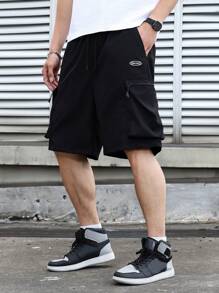 Manfinity Homme Men's Cargo Shorts With Zippers Pockets And Small Patches - Black - View 5