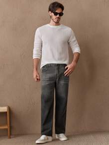 Manfinity VCAY 男士常规款中腰直筒无弹力牛仔裤，长款宽松深灰色牛仔裤，适合送给丈夫、男朋友的礼物 - 灰色 - 查看 7