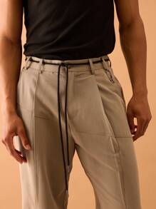 Musero Straight Leg Woven Seam Detail Trousers Summer Streetstyle Vacation Casual Smart - Grey - View 5