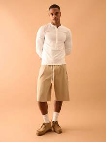 Musero Men Button Placket Long Sleeve Rib Top Autumn Streetstyle Layering Casual - White - View 4