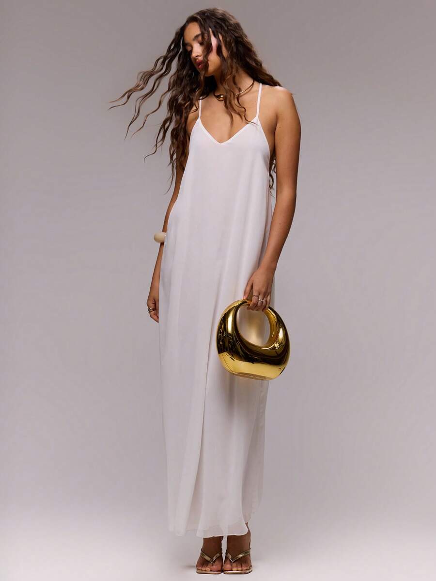 MUSERA White Summer Elegant Modest Vacation Holiday Low Scoop Back Spaghetti Strap A Line Maxi Dress Ibiza Outfit Festival Bachelorette Wedding - White - View 1