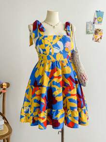 Soleia Vestido de tirantes con estampado floral para mujer de talla grande, adecuado para vacaciones, graduación, regreso a clases, otoño - Multicolor - Ver 7