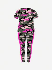 Maweii Plus Size Fashionable Camo Print Casual Women 2 Pieces Set Short Sleeve Top And Pants