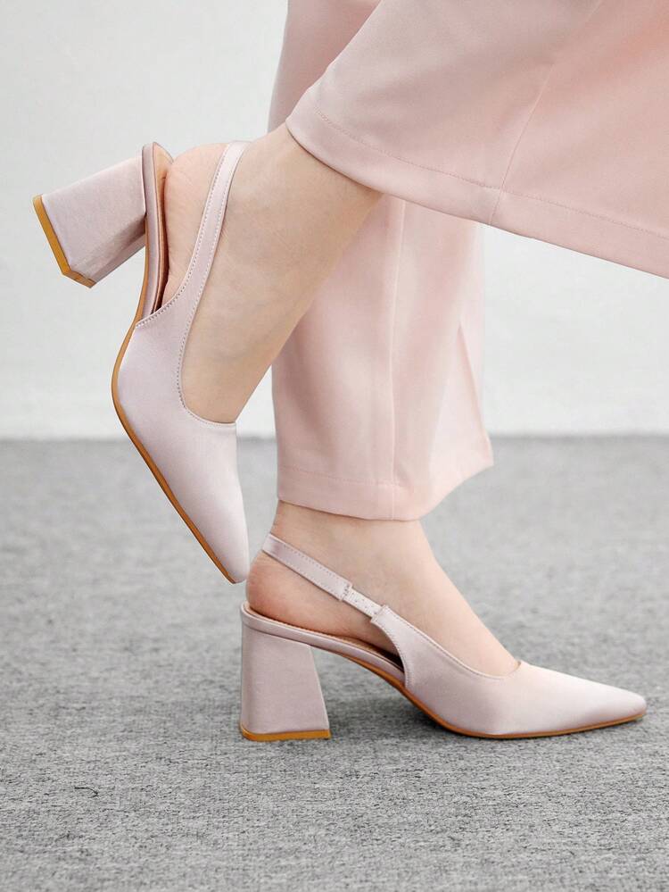 CUCCOO BIZCHIC Fashion Pink Satin Pointed Toe Chunky Heel Pumps, Suitable For Commuting, Dating, Party, Events For Christmas Spring Shoes