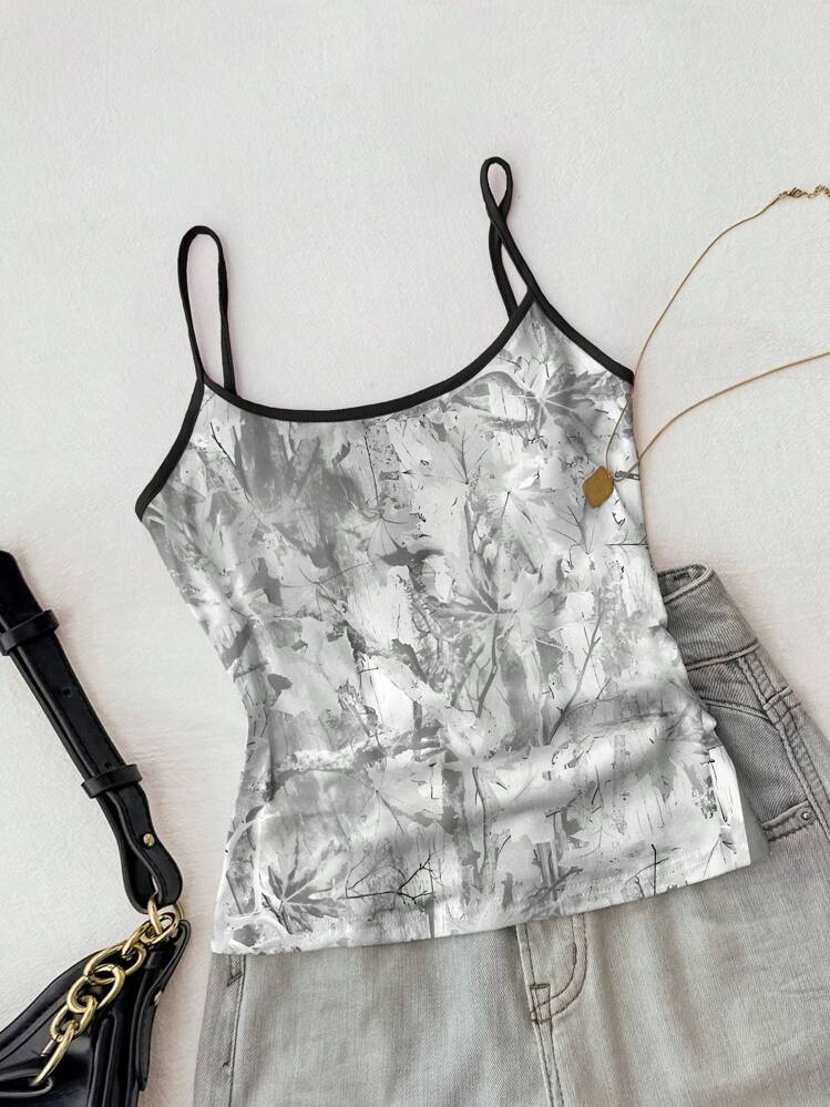 Top de tirantes informal con estampado de ramas y aplicación - Multicolor - Añade 1