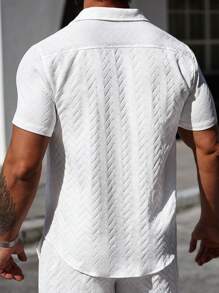 Manfinity Homme 男士夏季休闲纯色纹理短袖衬衫，白色