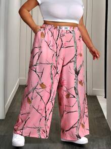 SHEIN CURVE+ 大码女式休闲简约风格日常穿着裤，曲线加大，波西米亚度假风