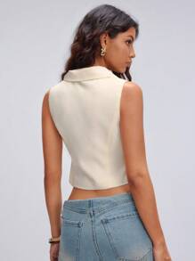TRNVIE Women's Sleeveless Cinched Waist Blazer Jacket With Notch Collar, Spring/Summer - White - View 2