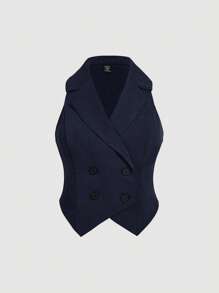 SHEIN MOD 2pcs Plus Size Elegant Commuter Office Wear Collared Vest And Pants Set - Royal Blue - View 5