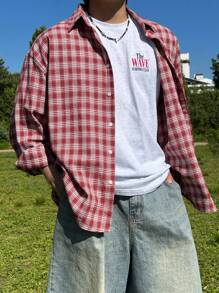 DAZY Men's Casual Fall Plaid Red Shirt For Spring & Summer,Back To School