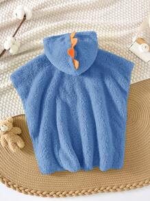 SHEIN Baby Boy Summer Casual Vacation Cute Versatile Blue Plush Dinosaur Hooded Swimwear Cover-Up, Suitable For Beach, Spa, Swimming, Home