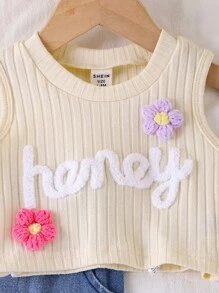 Bébé fille 2024 Nouveau Top sans manches rose pur fleur + short en jean fleur, été