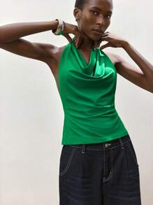 Maija 白色针织露背编织性感优雅女士休闲上衣，适合日常、浪漫、都市、度假，适合外出、聚会、婚礼、宾客，复古风格 - 墨綠色 - 查看 4