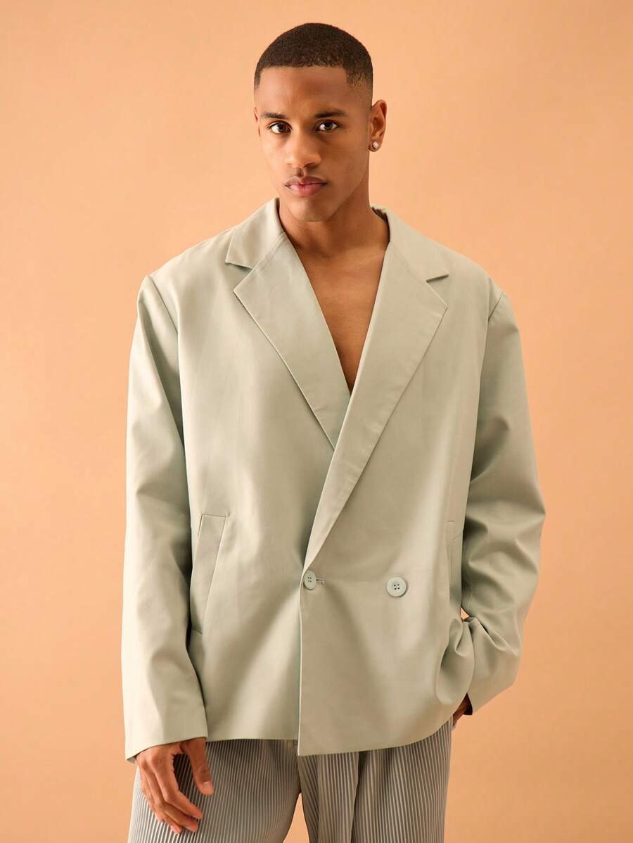 Musero Blazer oversized com lapelas alongadas e estilo urbano para férias no verão - Azul Menta - Ver 1