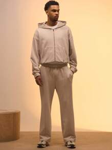 Musero Pantalón de chándal de pierna recta con detalles de pinzas, parche con marca, solo para primavera, verano, vacaciones, Pascua, estilo callejero Y2K