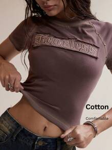 Easelle 复古刺绣修身短款T恤，夏季