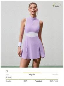 CourtClass Women's Contrast Color Collar Half Zipper Sleeveless Sports Mini Dress, Summer - Purple - View 3