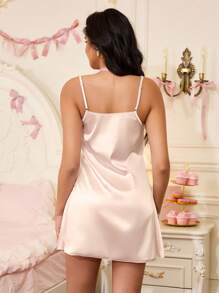 SweetSlumber Romantic & Sexy Lace Patchwork Satin Slip Nightgown Babydoll For Women Luxeloungewear