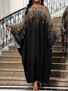 SHEIN Lady Spring And Summer Elegant Party Cocktail Party Concert/Music Festival Colorful Woven Scoop Neck Ball Gown One Piece Sleeve Long Short Sleeve Plus Size Dresses Birthday&Event Dresses Festival Plus Size Summer Clothes Women Clothing Summer Festival Outfits Festival Outfits For Women Women Summer Clothes Summer Outfits For Women Summer Dresses For Women,Sun Dresses For Women