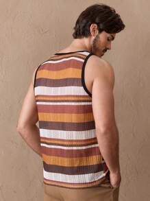 HIMLAND Men Striped Print Tank Top Sleeveless Graphic Colorful Tank Top