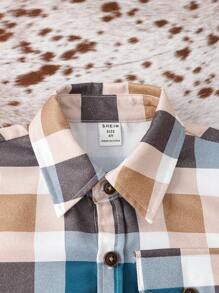 SHEIN 年輕男孩格紋印花翻蓋口袋襯衫