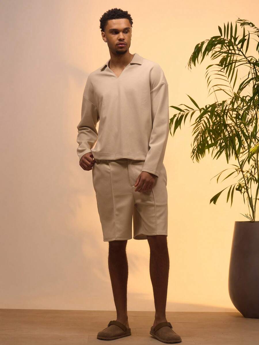 Musero Shorts en jersey de waffle taillés intelligemment, printemps été vacances de Pâques - Nude - Voir 1