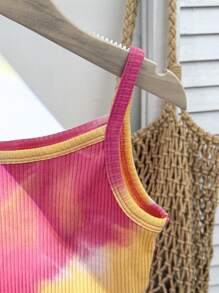 Tween Girls Casual Ribbed Tie Dye Summer Cami Top, Back To School - Pink - View 3