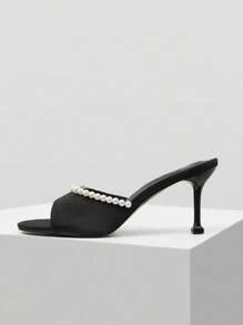 MOTF PREMIUM WOMEN'S FASHION FAUX PEARL HIGH HEEL SANDALS - Black - View 1