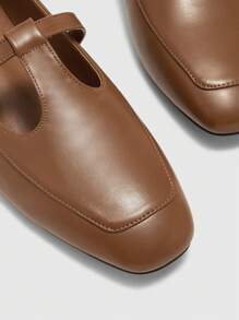 CUCCOO BIZCHIC Square Toe Comfortable Casual Office Lady Daily Versatile Flat Mary Jane Shoes, Women's High Vamp Loafer Oxfords For Christmas - Brown - View 7