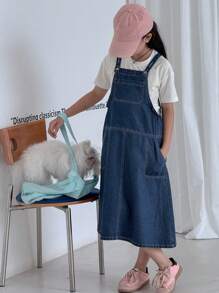 DAZY Vestido de peto vaquero para niñas preadolescentes, ropa de vuelta al colegio