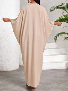 SHEIN Lady 女士休闲宽松蝙蝠袖连衣裙，纯色，适合度假装 女士波西米亚风/波西米亚风/波西米亚风女装