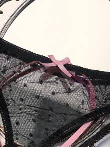 SpicyHot Bragas sexy de mujer con diseño de lunares y lazo con abertura en la entrepierna